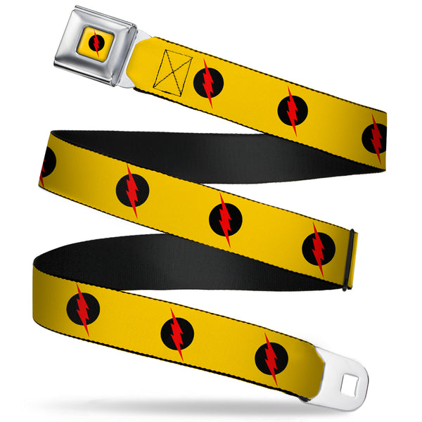 Buckle-Down Reverse Flash Logo Full Color Golden Yellow Black Red Seatbelt Belt - Reverse Flash Logo Golden Yellow/Black/Red Webbing