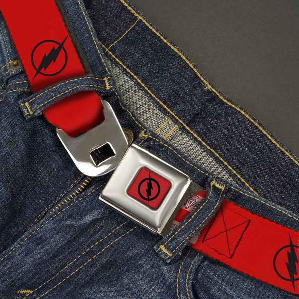 Buckle-Down Reverse Flash Logo Full Color Red Black Seatbelt Belt - Reverse Flash Logo Red/Black Webbing
