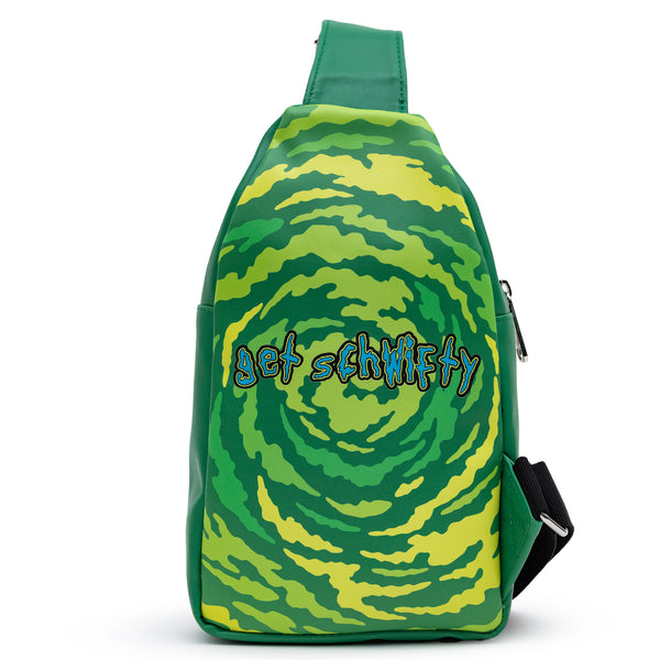 Buckle-Down Rick And Morty Bag Sling Rick And Morty Get Schwifty Portal Pose Greens Bounding Vegan Leather