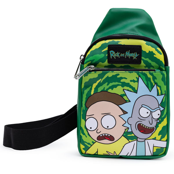 Buckle-Down Rick And Morty Bag Sling Rick And Morty Get Schwifty Portal Pose Greens Bounding Vegan Leather