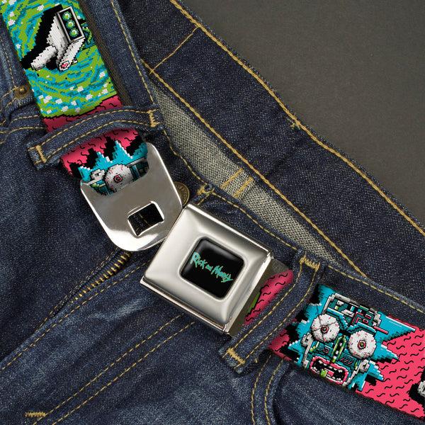 Buckle-Down RICK AND MORTY Text Logo Full Color Black/Blue Seatbelt Belt - RICK AND MORTY Text Logo Full Color Black/Blue Webbing
