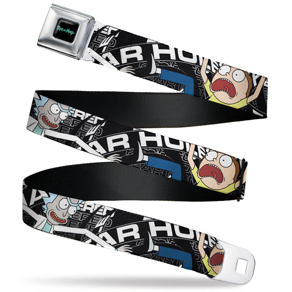 Buckle-Down RICK AND MORTY Text Logo Full Color Black/Blue Seatbelt Belt - Rick and Morty FEAR HOLE Pose and Text Black/White Webbing
