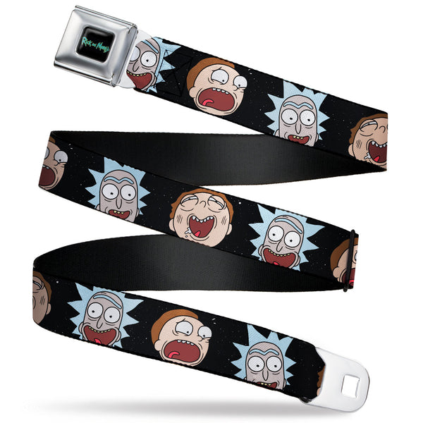 Buckle-Down RICK AND MORTY Text Logo Full Color Black/Blue Seatbelt Belt - Rick and Morty Expressions in Space Webbing