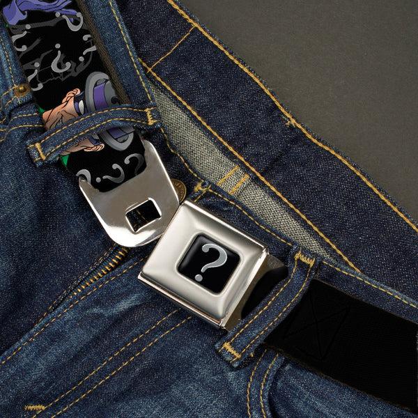 Buckle-Down Riddler "?" Black Silver Seatbelt Belt - The Riddler W/Batman Silhouette Webbing