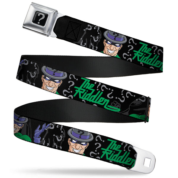 Buckle-Down Riddler "?" Black Silver Seatbelt Belt - The Riddler w/Batman Silhouette Webbing