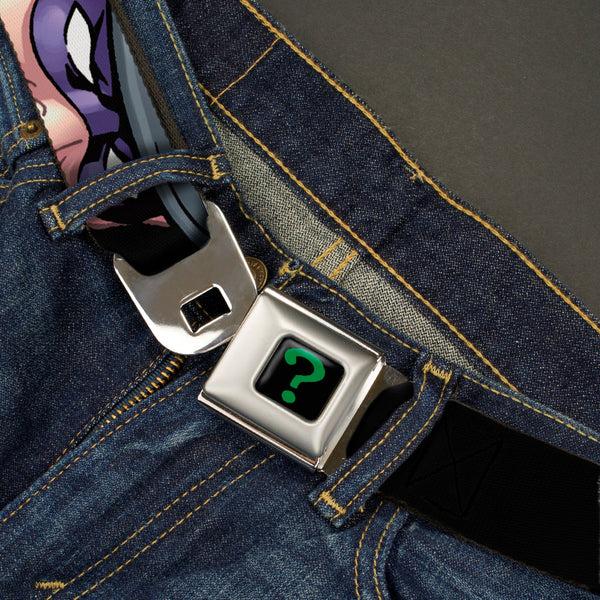 Buckle-Down Riddler "?" Full Color Black Green Seatbelt Belt - THE RIDDLER/Face CLOSE-UP Black/Green Webbing
