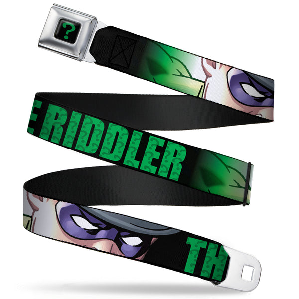 Buckle-Down Riddler "?" Full Color Black Green Seatbelt Belt - THE RIDDLER/Face CLOSE-UP Black/Green Webbing