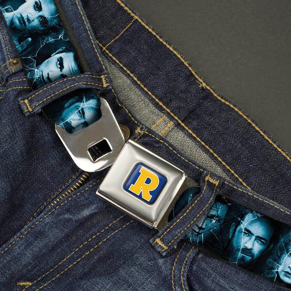 Buckle-Down RIVERDALE "R" Logo Full Color Blue White Yellow Seatbelt Belt - RIVERDALE 10-Character Faces Shatter Black/Blues Webbing