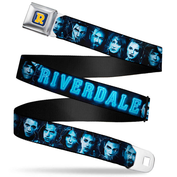 Buckle-Down RIVERDALE "R" Logo Full Color Blue White Yellow Seatbelt Belt - RIVERDALE 10-Character Faces Shatter Black/Blues Webbing
