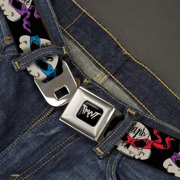 Buckle-Down Road Rebel TMNT Logo Full Color Black/Gray Seatbelt Belt - TMNT 4-Turtle Road Rebel Skulls Black Webbing