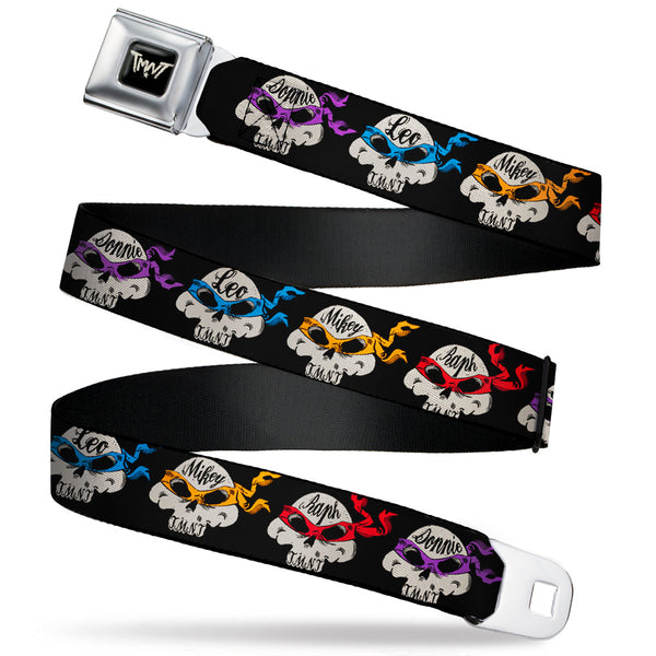 Buckle-Down Road Rebel TMNT Logo Full Color Black/Gray Seatbelt Belt - TMNT 4-Turtle Road Rebel Skulls Black Webbing