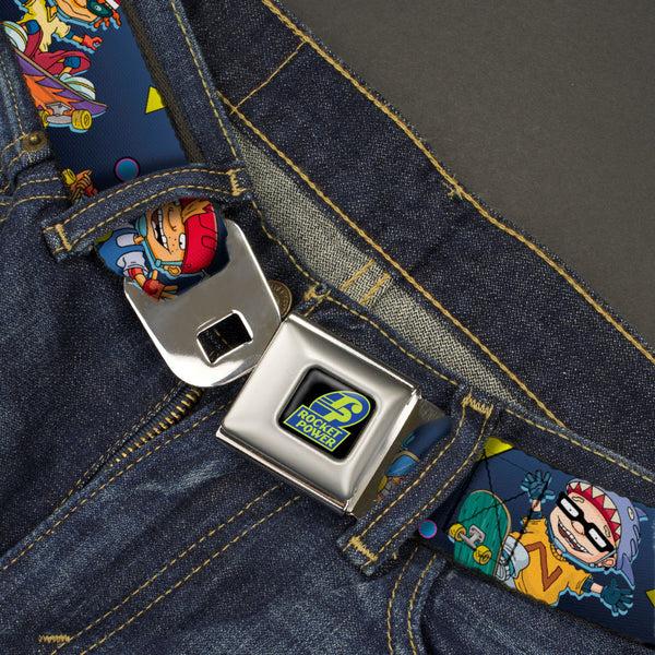 Buckle-Down ROCKET POWER RP Logo Full Color Black/Green/Blue Seatbelt Belt - Rocket Power 4-Character Action Poses/Shapes Cool Gray/Multi Color Webbing