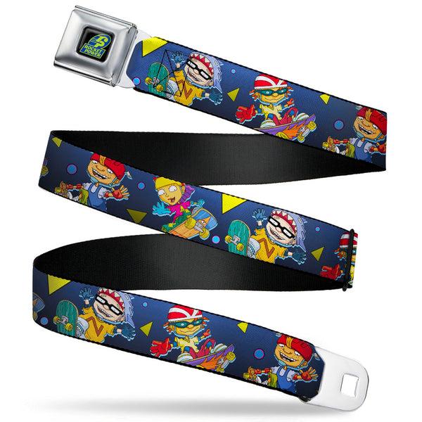 Buckle-Down ROCKET POWER RP Logo Full Color Black/Green/Blue Seatbelt Belt - Rocket Power 4-Character Action Poses/Shapes Cool Gray/Multi Color Webbing