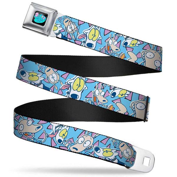 Buckle-Down ROCKO'S MODERN LIFE Logo Full Color Black/Blues Seatbelt Belt - Rocko & Spunky Scattered Expressions/Triangles Blue/Lavender Webbing