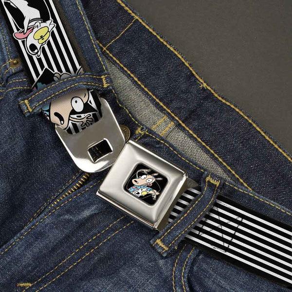 Buckle-Down Rocko & Spunky Pose Full Color Black Seatbelt Belt - ROCKO'S MODERN LIFE Rocko & Spunky Poses/TV Stripe Black/White Webbing