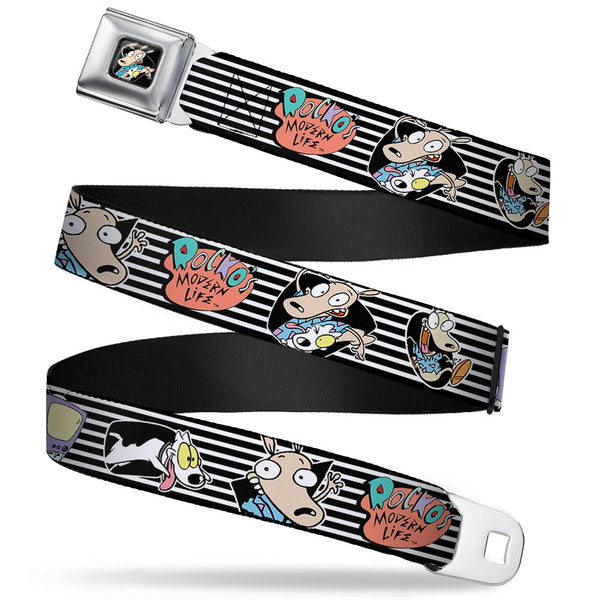 Buckle-Down Rocko & Spunky Pose Full Color Black Seatbelt Belt - ROCKO'S MODERN LIFE Rocko & Spunky Poses/TV Stripe Black/White Webbing