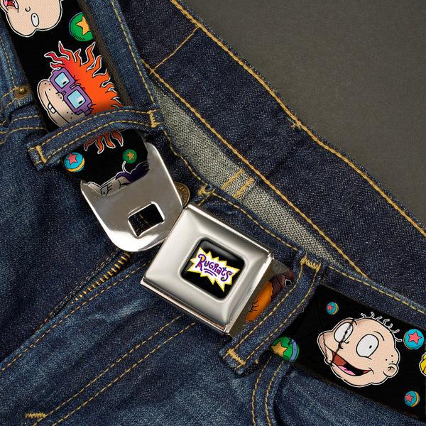 Buckle-Down RUGRATS Logo Full Color Seatbelt Belt - Rugrats Character Expressions Black Webbing