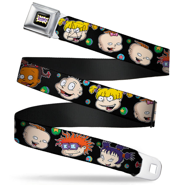 Buckle-Down RUGRATS Logo Full Color Seatbelt Belt - Rugrats Character Expressions Black Webbing