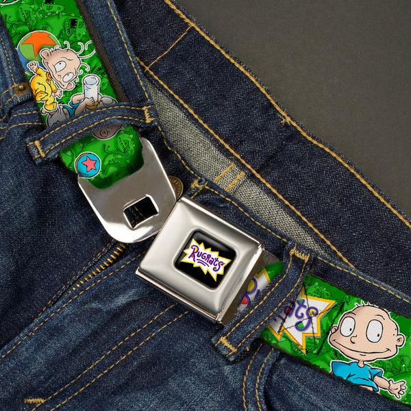 Buckle-Down RUGRATS Logo Full Color Seatbelt Belt - RUGRATS Tommy & Dill Poses Greens Webbing