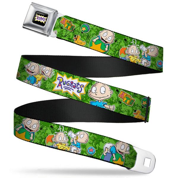 Buckle-Down RUGRATS Logo Full Color Seatbelt Belt - RUGRATS Tommy & Dill Poses Greens Webbing