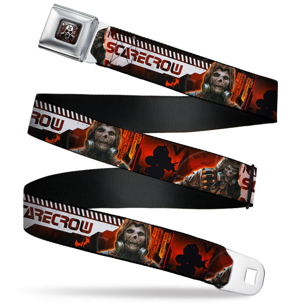 Buckle-Down SCARECROW Arkham Knight Skull Icon Full Color Reds Seatbelt Belt - SCARECROW Arkham Knight Profile/2-Poses Orange/Black/White Webbing