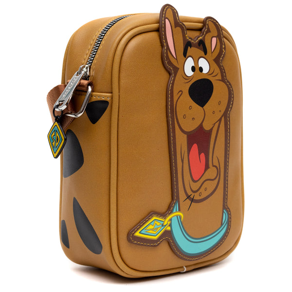 Buckle-Down Scooby Doo Bag Cross Body Scooby Doo Smiling Face And Spots Brown Vegan Leather