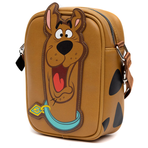 Buckle-Down Scooby Doo Bag Cross Body Scooby Doo Smiling Face And Spots Brown Vegan Leather