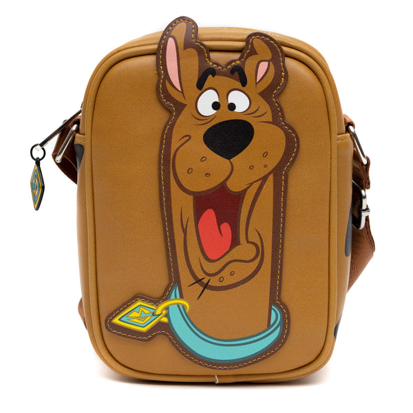 Buckle-Down Scooby Doo Bag Cross Body Scooby Doo Smiling Face and Spots Brown Vegan Leather