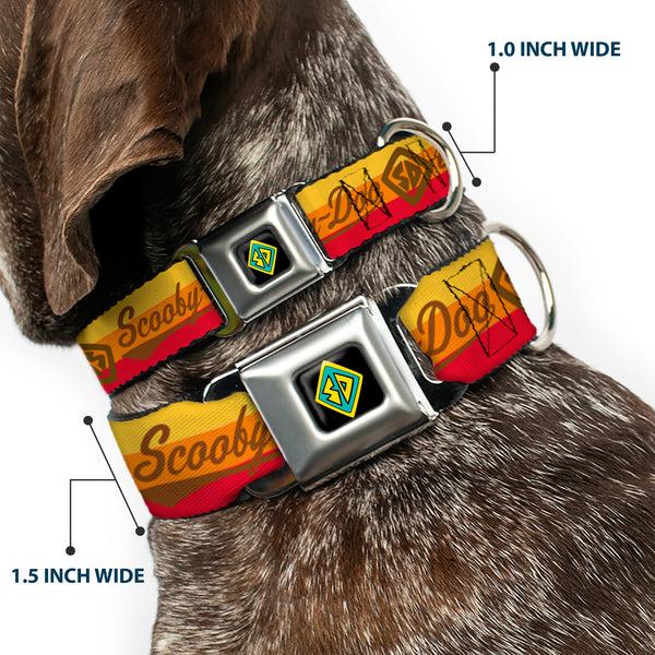Buckle-Down Scooby Doo Dog Tag Full Color Seatbelt Buckle Collar - SCOOBY-DOO Script/SD Icon Stripe Yellow/Orange/Red/Brown