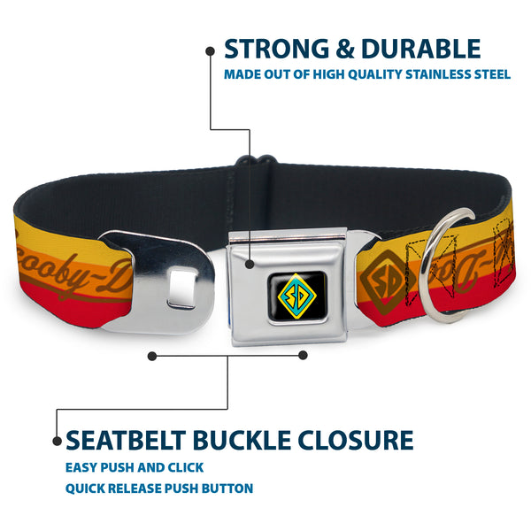 Buckle-Down Scooby Doo Dog Tag Full Color Seatbelt Buckle Collar - SCOOBY-DOO Script/SD Icon Stripe Yellow/Orange/Red/Brown