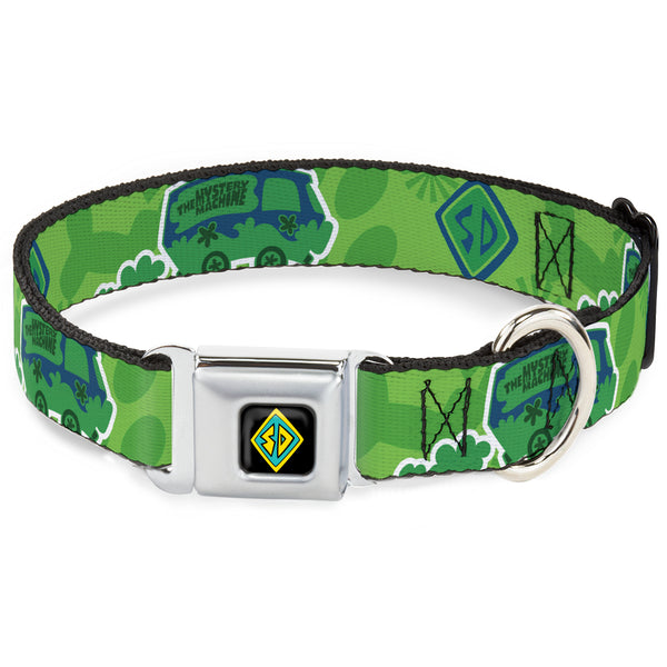 Buckle-Down Scooby Doo Dog Tag Full Color Seatbelt Buckle Collar - Scooby Doo Mystery Machine/Dog Tag Collage Greens/Blues