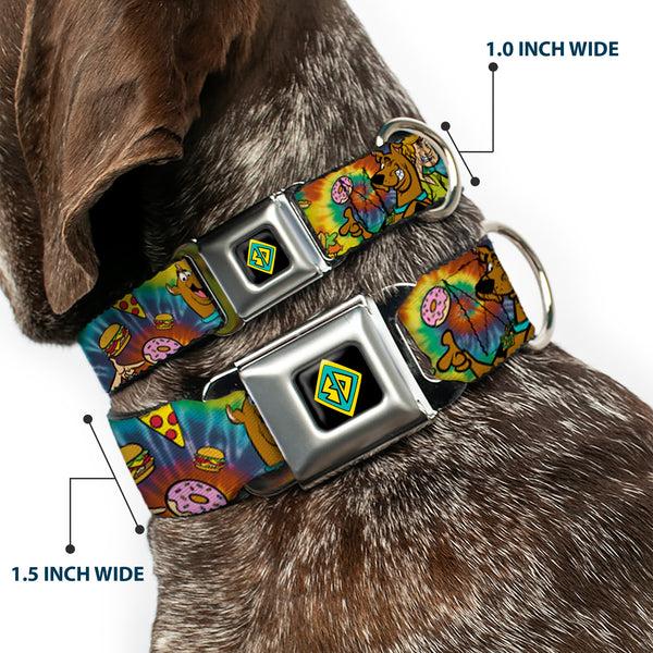 Buckle-Down Scooby Doo Dog Tag Full Color Seatbelt Buckle Collar - Scooby Doo And Shaggy Poses/Munchies Tie Dye Multi Color