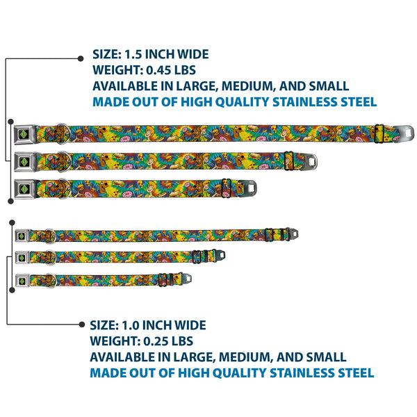 Buckle-Down Scooby Doo Dog Tag Full Color Seatbelt Buckle Collar - Scooby Doo And Shaggy Poses/Munchies Tie Dye Multi Color