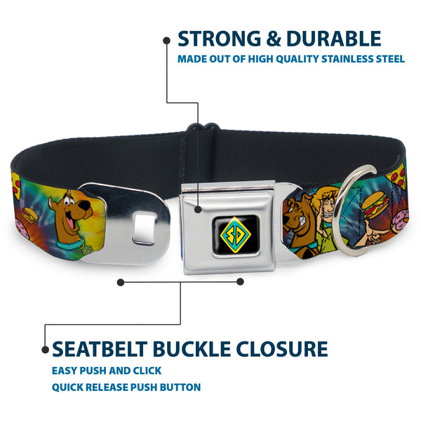 Buckle-Down Scooby Doo Dog Tag Full Color Seatbelt Buckle Collar - Scooby Doo And Shaggy Poses/Munchies Tie Dye Multi Color
