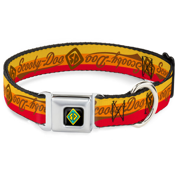 Buckle-Down Scooby Doo Dog Tag Full Color Seatbelt Buckle Collar - SCOOBY-DOO Script/SD Icon Stripe Yellow/Orange/Red/Brown