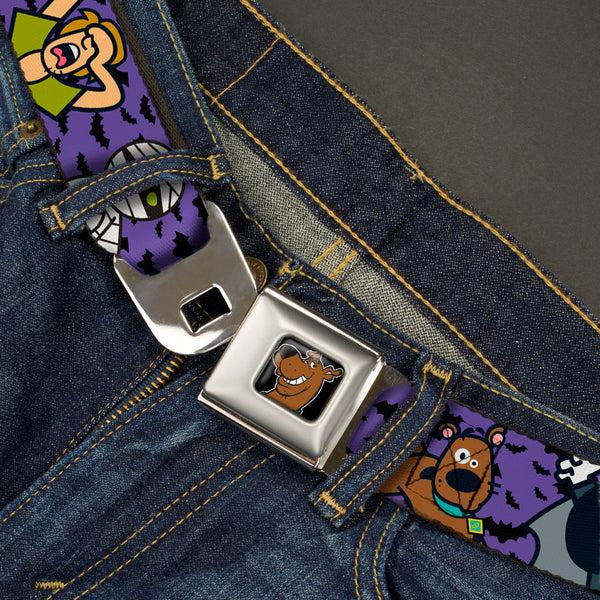Buckle-Down Scooby Doo Face Full Color Black Seatbelt Belt - Mini Scooby Doo Halloween/Bats Purple/Black Webbing