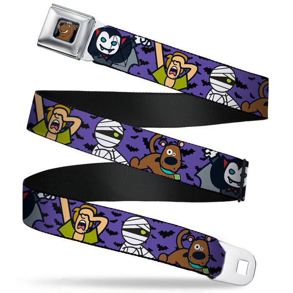 Buckle-Down Scooby Doo Face Full Color Black Seatbelt Belt - Mini Scooby Doo Halloween/Bats Purple/Black Webbing