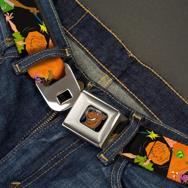 Buckle-Down Scooby Doo Face Full Color Black Seatbelt Belt - Scooby Doo Halloween/Snack Spells Webbing