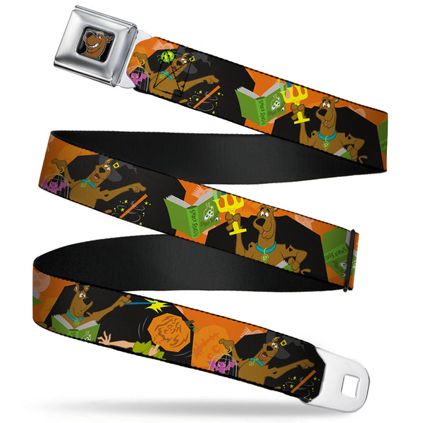 Buckle-Down Scooby Doo Face Full Color Black Seatbelt Belt - Scooby Doo Halloween/Snack Spells Webbing