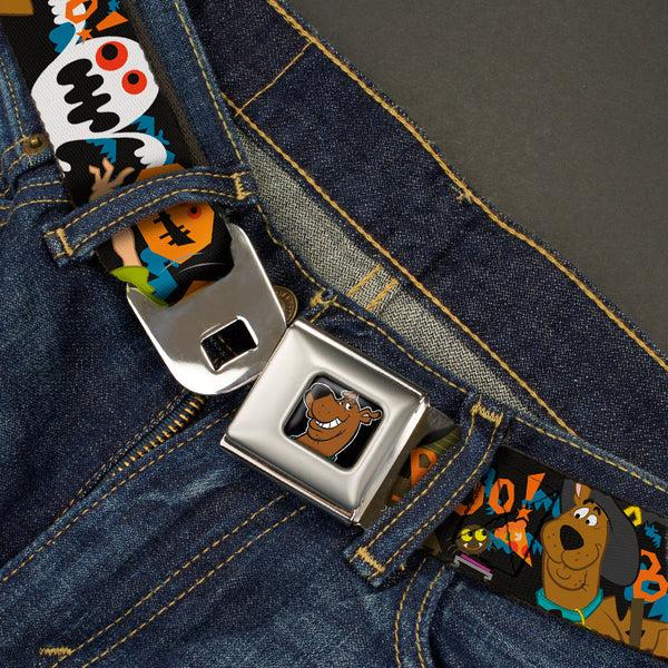 Buckle-Down Scooby Doo Face Full Color Black Seatbelt Belt - Scooby Doo Halloween2/Ghosts BOO Webbing