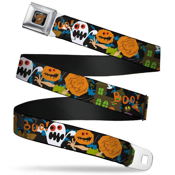 Buckle-Down Scooby Doo Face Full Color Black Seatbelt Belt - Scooby Doo Halloween2/Ghosts BOO Webbing