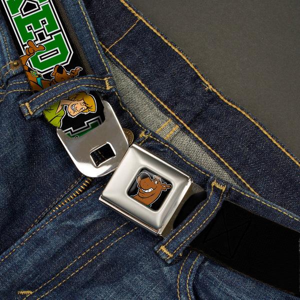Buckle-Down Scooby Doo Face Full Color Black Seatbelt Belt - Scooby Doo & Shaggy Pose/BAKED Black/Green Webbing