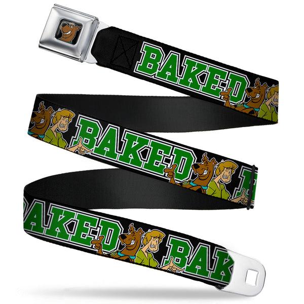 Buckle-Down Scooby Doo Face Full Color Black Seatbelt Belt - Scooby Doo & Shaggy Pose/BAKED Black/Green Webbing