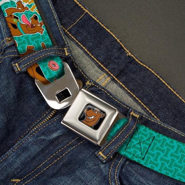 Buckle-Down Scooby Doo Face Full Color Black Seatbelt Belt - Scooby Doo & Snacks/Bone Monogram Blues Webbing