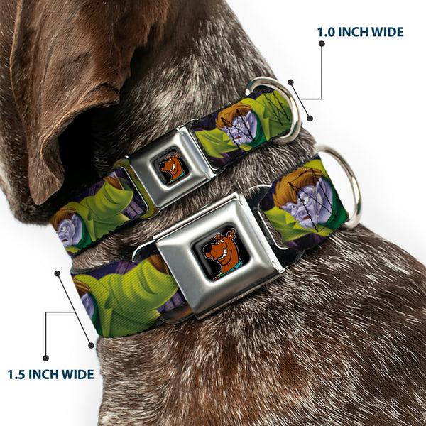 Buckle-Down Scooby Doo Face Full Color Black Seatbelt Buckle Collar - Scooby & Shaggy Hugging W/Werewolf Man Purple