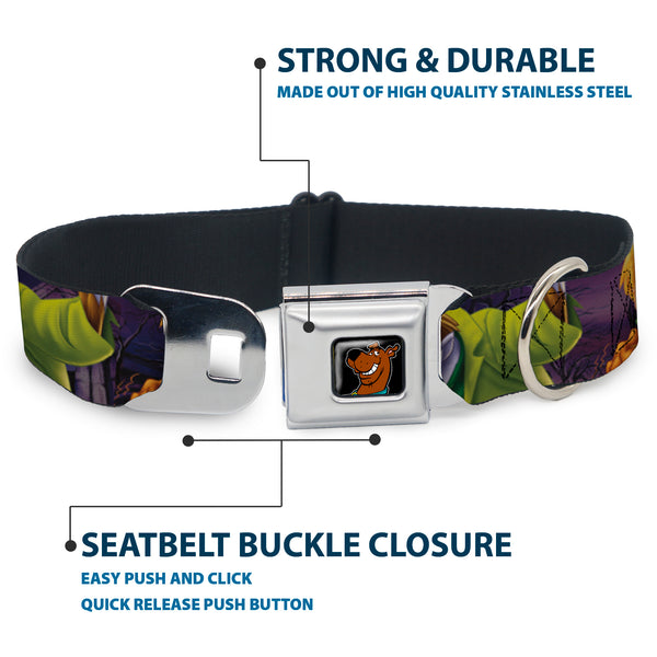 Buckle-Down Scooby Doo Face Full Color Black Seatbelt Buckle Collar - Scooby & Shaggy Hugging W/Werewolf Man Purple
