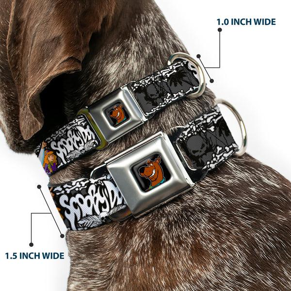 Buckle-Down Scooby Doo Face Full Color Black Seatbelt Buckle Collar - SCOOBY DOO Group Pose/Bones