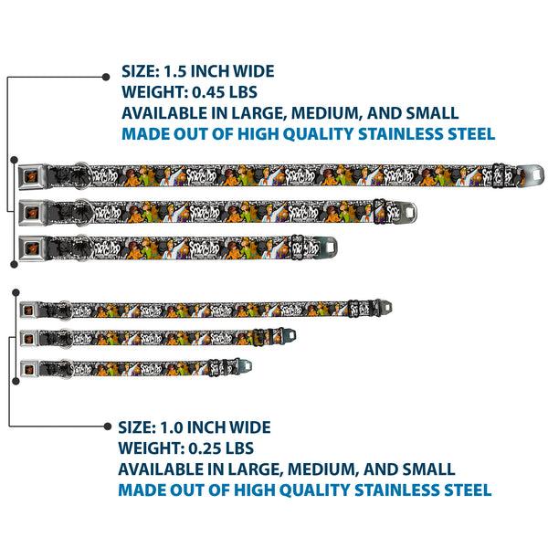 Buckle-Down Scooby Doo Face Full Color Black Seatbelt Buckle Collar - SCOOBY DOO Group Pose/Bones
