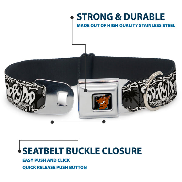 Buckle-Down Scooby Doo Face Full Color Black Seatbelt Buckle Collar - SCOOBY DOO Group Pose/Bones