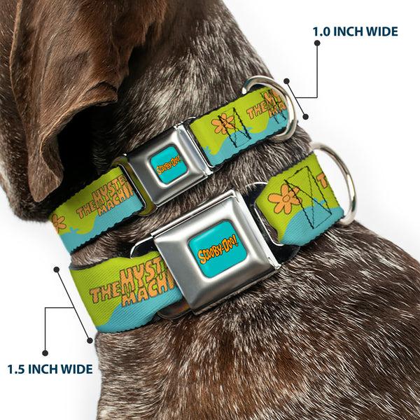 Buckle-Down SCOOBY DOO Text Logo Full Color Aqua/Orange Seatbelt Buckle Collar - Scooby Doo THE MYSTERY MACHINE Paint Job Green/Aqua/Orange